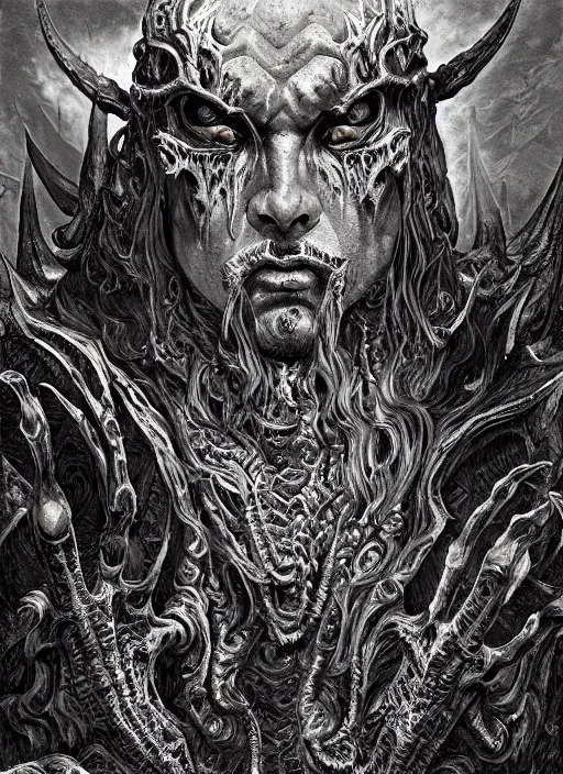 Image similar to the demon nebiros is supposedly the most valiant marquess of hell, and has nineteen legions of demons under his command, digital illustration in a mixed style of serhiy krykun and ken taylor, inspired by gustave dore, intricate, hyper detailed, stunning inking lines, 4 k, hd, award winning, photorealistic