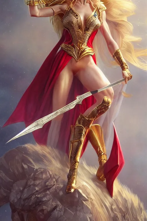 Prompt: ultra realistic illustration, nicole kidman dressed as she - ra the princess of power, sci - fi, fantasy, intricate, elegant, highly detailed, digital painting, artstation, concept art, smooth, sharp focus, illustration, art by artgerm and greg rutkowski and alphonse mucha