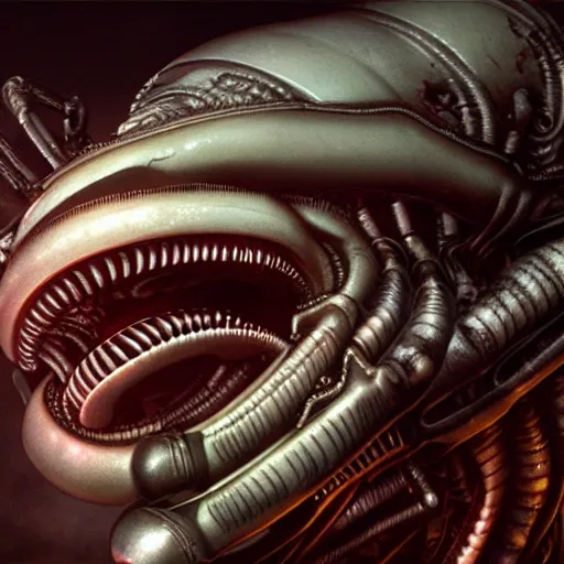 Prompt: h. r. giger xenomorph, cinematic lighting, high resolution, 4 k