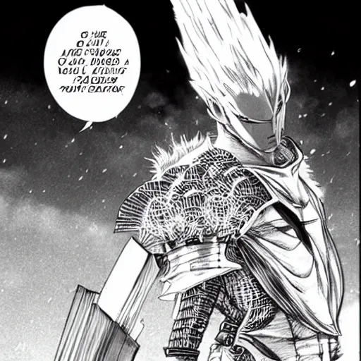 Image similar to knight driving a car, dragon blowing fire above, manga panel, ONE, Murata, Berserk