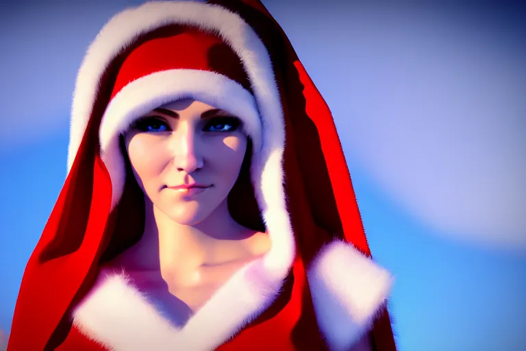 Image similar to virgin mary cosplay, beautiful face, north pole, blizzard, artstation, 4 k, proper body build, good light