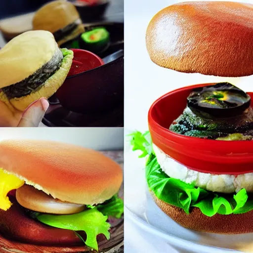 Image similar to an real life of crabby patty in table, real photo, photorealistic, food photography