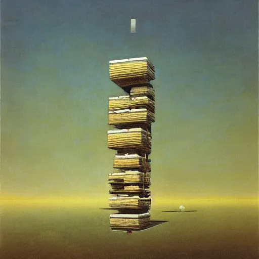 Prompt: tall boxes floating across the horizon next to each other, zdzislaw beksinski