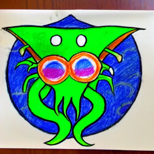 Image similar to crayon drawing of cthulhu drawn by a toddler