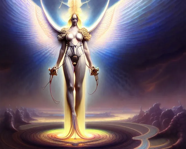 Image similar to the angel of transcendence standing over her army, fantasy character portrait made of fractals, ultra realistic, wide angle, intricate details, the fifth element artifacts, highly detailed by peter mohrbacher, hajime sorayama, wayne barlowe, boris vallejo, aaron horkey, gaston bussiere, craig mullins