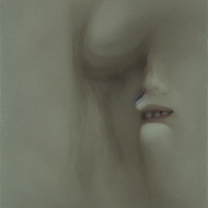 Image similar to woman pushing face through paper, artstation, art by, , edward hopper, Zdzislaw Beksinski, highly detailed