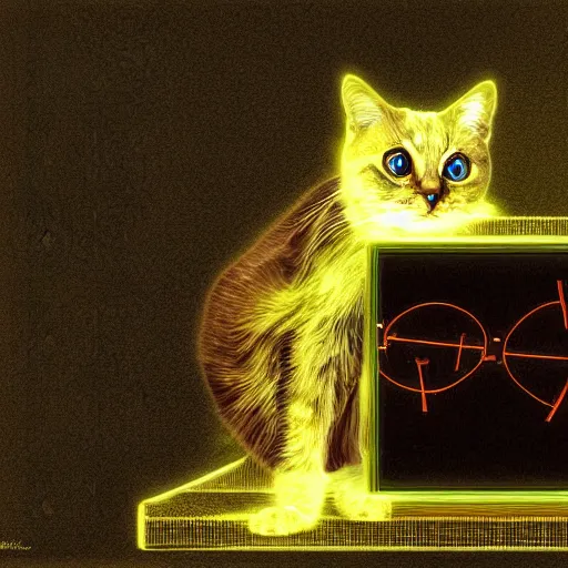 Prompt: Schrodinger's cat performing science experiments in a lab, digital art, high resolution