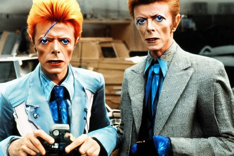 Image similar to david bowie playing doc emmet brown in back to rhe future