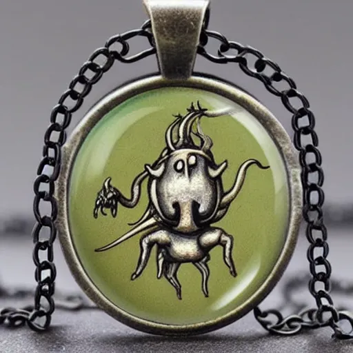 Prompt: artnouveau necklace hieronymus bosch monster creatures as an artnouveau necklace