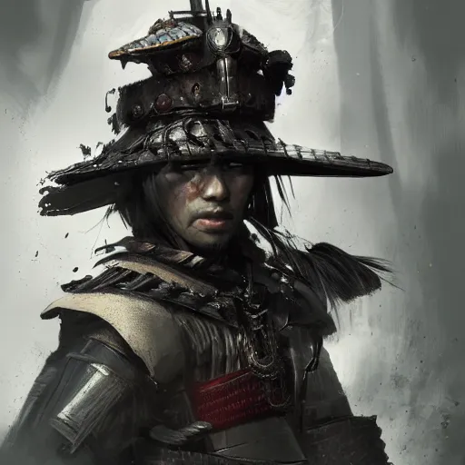 Prompt: Diseased Samurai warrior, portrait by Cedric Peyravernay, highly detailed, excellent composition, cinematic concept art, dramatic lighting, trending on ArtStation