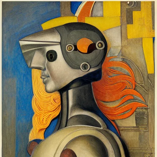 Prompt: the robot girl wearing her bird mask, by annie swynnerton and diego rivera and elihu vedder and lucien freud, symbolist, dramatic lighting, elaborate geometric ornament, head and shoulders view, art brut, soft cool colors, smooth, sharp focus, extremely detailed, adolf wolfli, leo and diane dillon, nicholas roerich