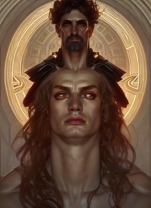 Image similar to symmetry!! portrait of hades, greek mythology, ancient greece, elegant, highly detailed, cinematic lighting, digital art, digital painting, artstation, sharp focus, illustration, art by artgerm and greg rutkowski and alphonse mucha, 8 k