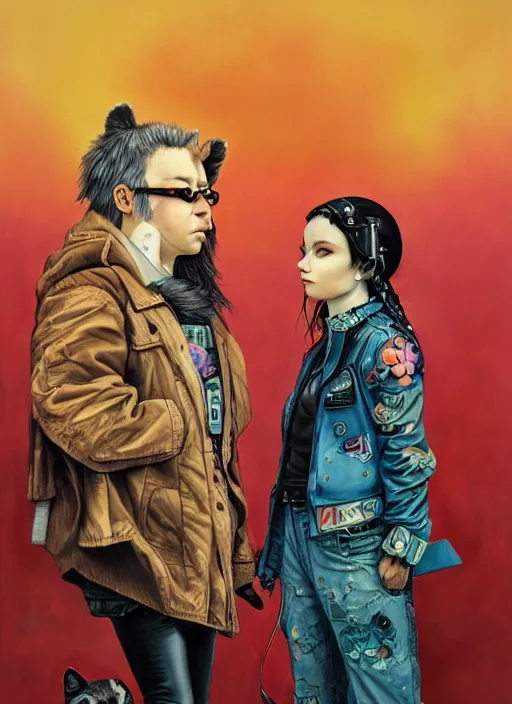 Prompt: beautiful portrait painting of a cute Anarchist lofi cyberpunk princess and her corgi assassin king, by Afarin Sajedi, Alessandro Barbucci, Alex Gross, Shin Jeongho, Shohei Otomo. trending on Artstation, 8k, masterpiece, face enhance, graffiti paint, fine detail, full of color, intricate detail, golden ratio illustration