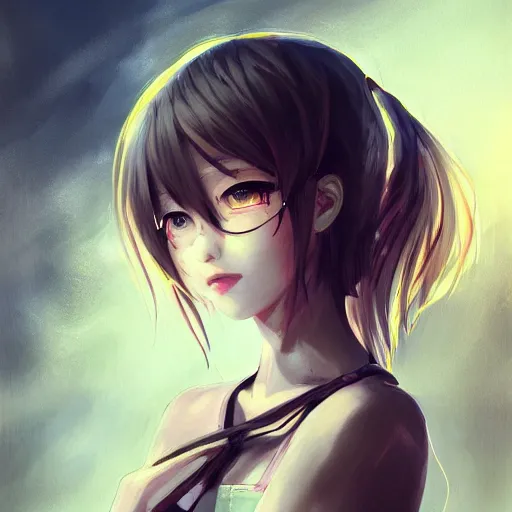 Prompt: art by parkjinsuky, portrait of anime girl, confident pose, apocalyptic setting, atmospheric lighting, intricate brush strokes, sharp focus, character illustration, trending on pivix fanbox.