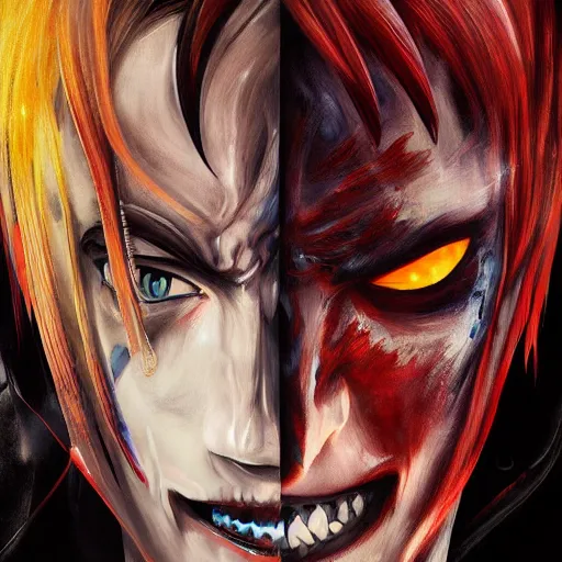 Image similar to split face Ichigo poster, epic artwork, anime painting, extremely detailed, trending on Artstation, award-winning art