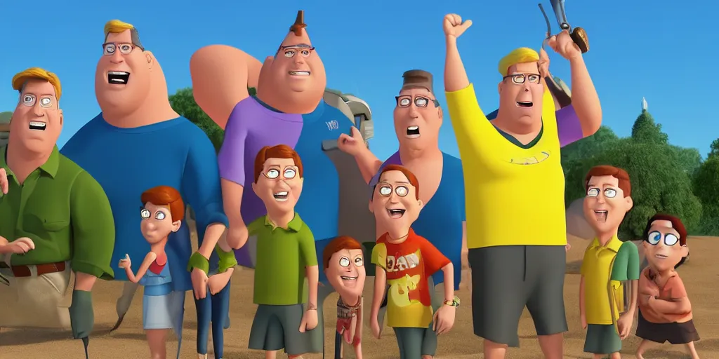 Prompt: King of the Hill in Pixar animation style, 4K