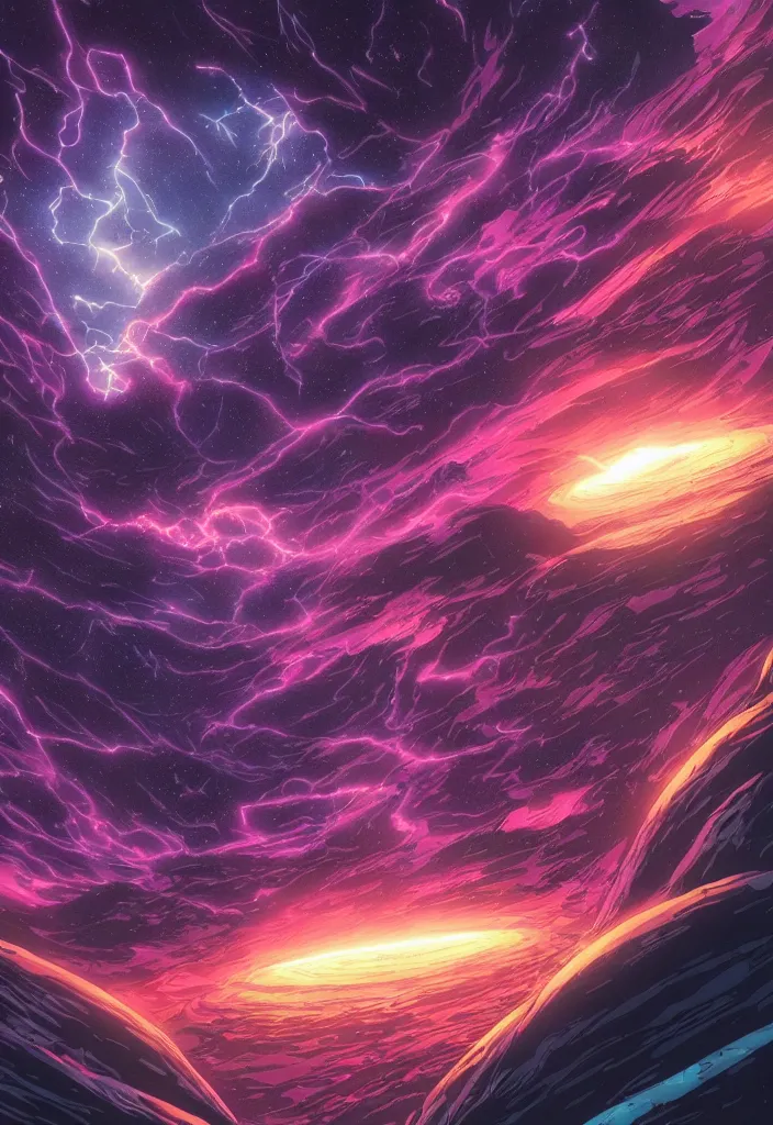 Prompt: comic book panel of a cosmic storm in space by dan mumford and makoto shinkai and moebius, 8k, cel-shaded, comic book panel, volumetric lighting, unreal engine, vibrant colors