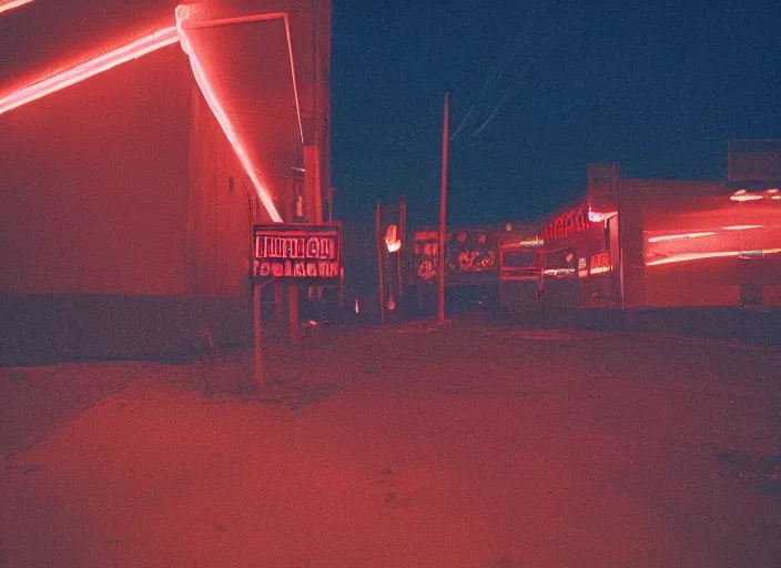 Image similar to “alien wildlife photography on an alien planet, night, neon, various subjects, cinestill 800t, in the style of William eggleston”