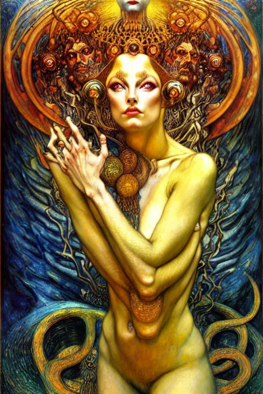 Image similar to Divine Chaos Engine by Karol Bak, Jean Delville, William Blake, Gustav Klimt, and Vincent Van Gogh, symbolist, visionary