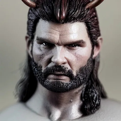 Prompt: of a viking from valhalla, wearing the horned helmet ultra fine detail, hair strands, ultra high resolution, fine texture detail, miniature painting techniques, perfect proportions, marvel cinematic universe, eric bana