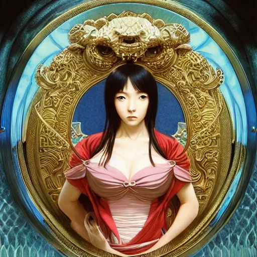 Prompt: intricately detailed vfx portrait of boa hancock by eiichiro oda!, makoto shinkai, alphonse mucha, art by artgerm and greg rutkowski!, blue eyes!!, large aquiline nose!!, best of behance, concept art, sharp focus, adolphe bouguereau, annie leibovitz, stanley kubrick,