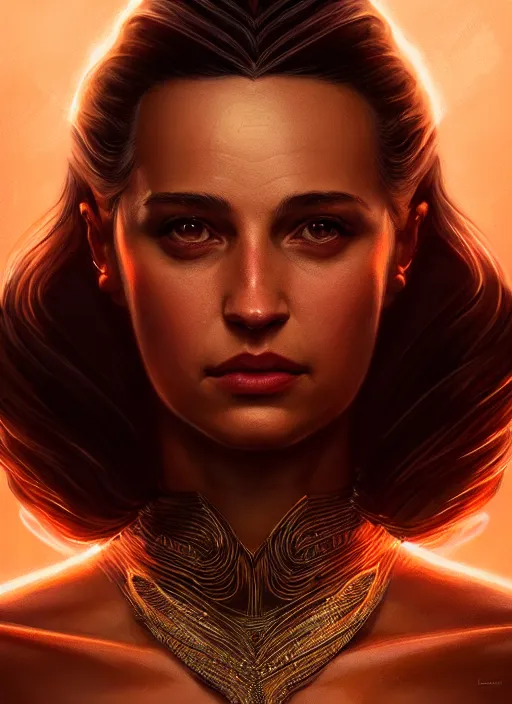 Prompt: portrait of darna alicia vikander!, intricate, elegant, glowing lights, highly detailed, digital painting, artstation, glamor pose, concept art, smooth, sharp focus, illustration, art by wlop, mars ravelo and greg rutkowski