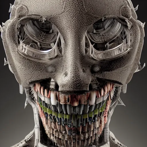 Prompt: a close up of a machine made of teeth, concept art by giger, cgsociety, assemblage, trypophobia, greeble, grotesque