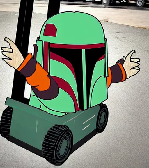 Image similar to boba fett driving a forklift