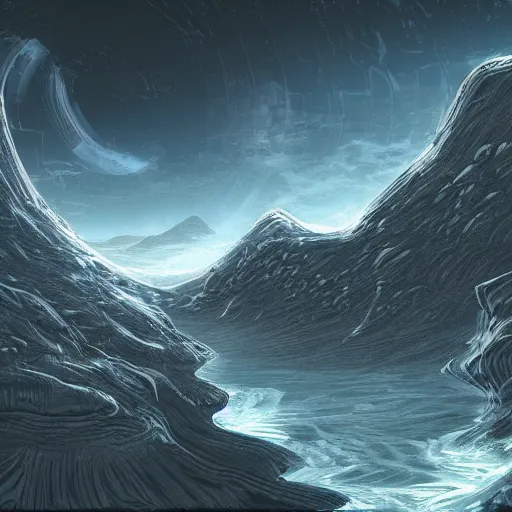 Image similar to an epic scifi landscape with a computer programmer