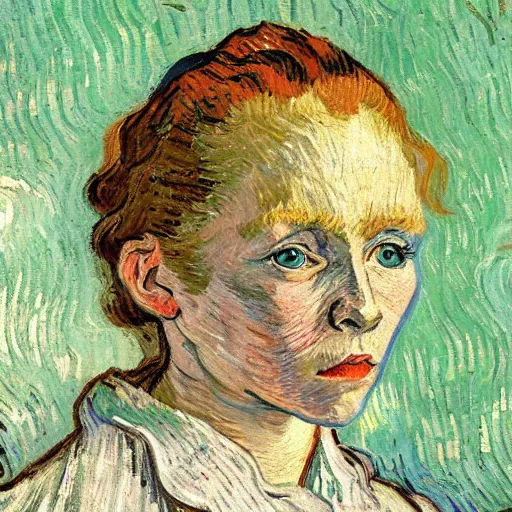 Image similar to high quality high detail painting by vincent van gogh, hd, young pale girl staring intensely, photorealistic lighting