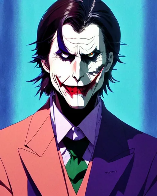 Prompt: anime as christian bale playing the joker | | cute - fine - face, pretty face, realistic shaded perfect face, fine details. anime. realistic shaded lighting poster by ilya kuvshinov katsuhiro otomo ghost - in - the - shell, magali villeneuve, artgerm, jeremy lipkin and michael garmash and rob rey as the joker in gotham city cute smile