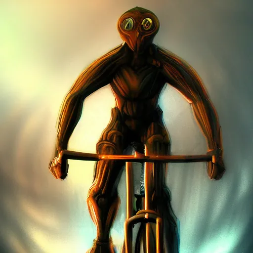 Prompt: humanoid on futuristic red bicycle artstation not detailed unreal