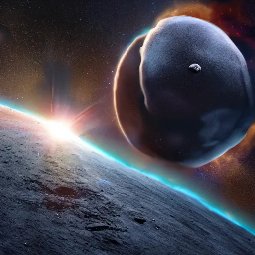 Image similar to A cinematic film still of an asteroid crashing into Earth 4k