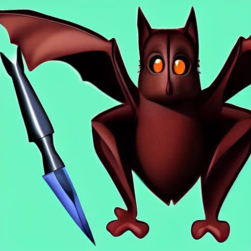 Image similar to digital art of a cute fruit bat holding twin daggers by Pixar