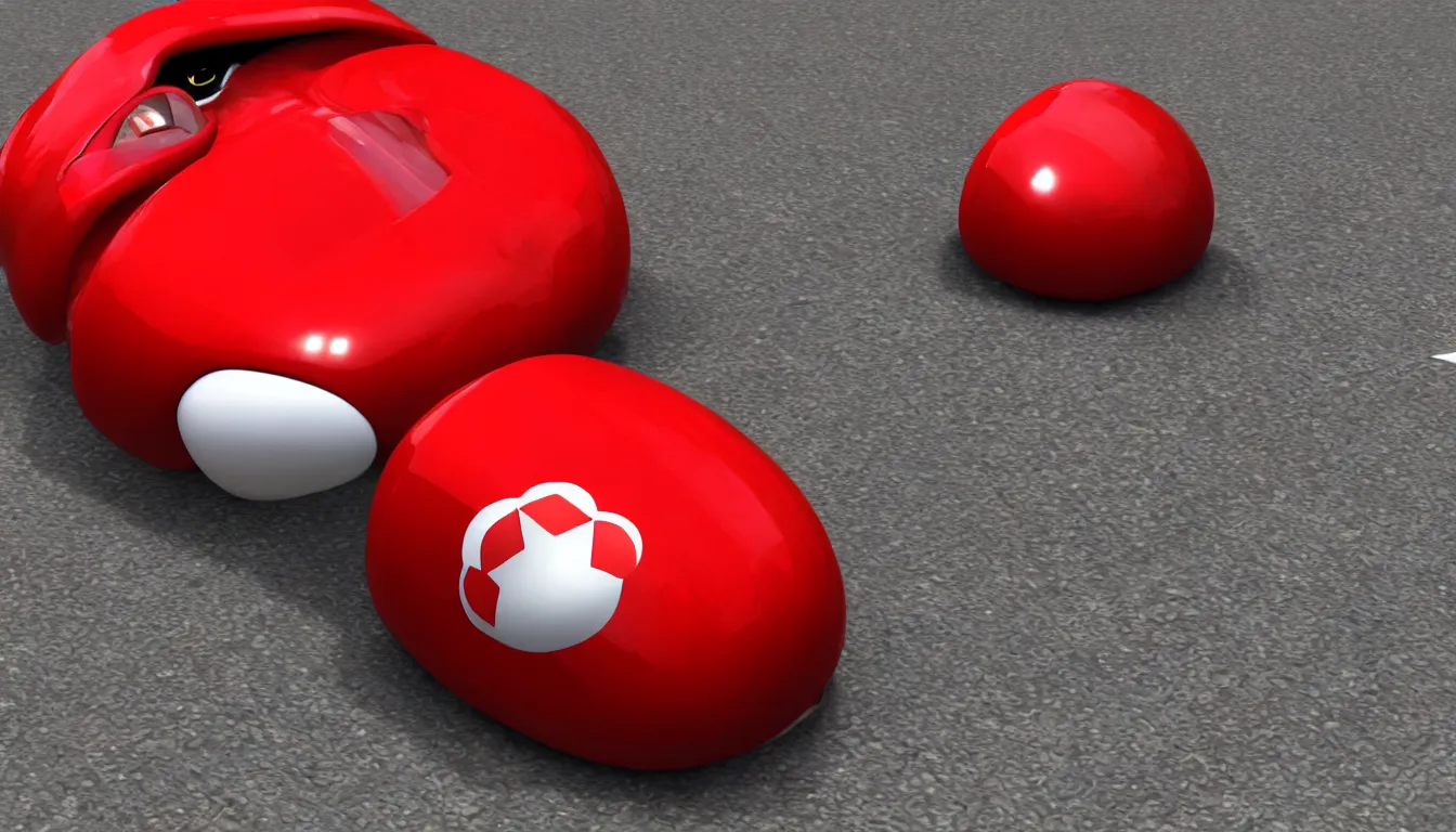 Prompt: photorealistic red shell from Mario Kart, trending on artstation