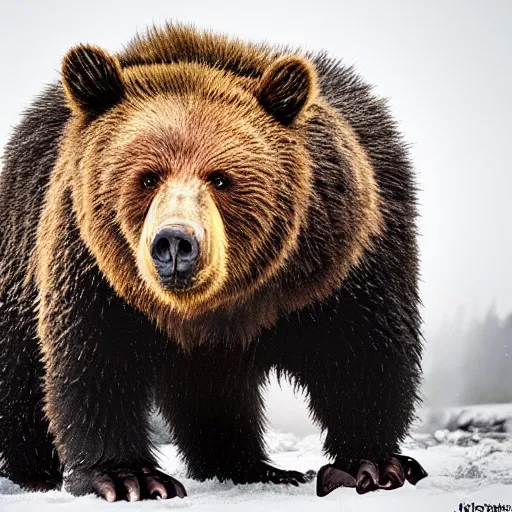 Image similar to man bear pig hybrid, bold natural colors, national geographic photography, masterpiece, full shot