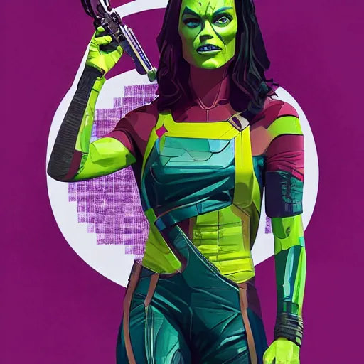 Image similar to Daisy Ridley as Gamora (Guardians of the Galaxy) by Sandra Chevrier, beeple, Pi-Slices and Kidmograph, beautiful digital illustration