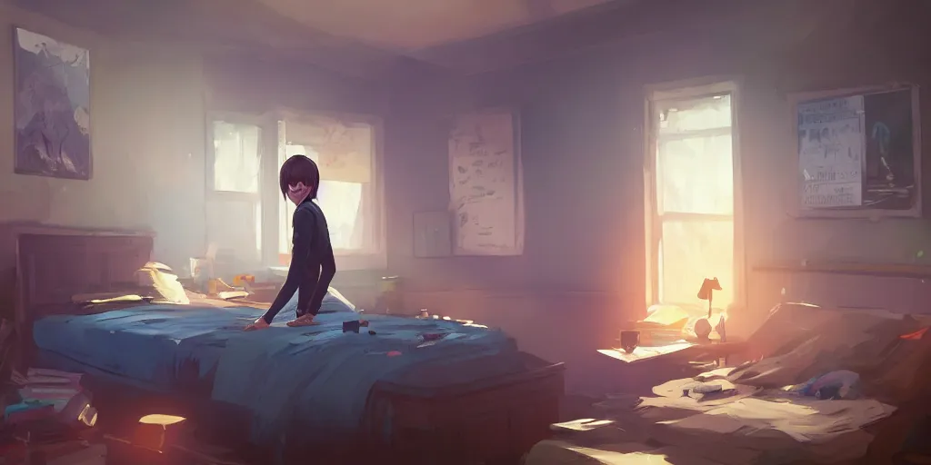 Image similar to an environmental concept art of life is strange, chloe price, bedroom interior, highly detailed, environmental light, close up, cinematic by francis tneh and ilya kuvshinov