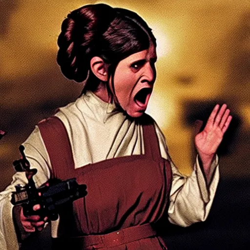 Image similar to a film still of princess leia screaming, artwork by caravaggio