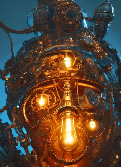 Prompt: steampunk lavalamp, intricate detail, volumetric lighting, epic composition, hyper detailed, ultra realistic, sharp focus, octane render, blue moon, volumetric, ray tracing, artstation trending, cgsociety, sense of awe, swirling mist, 4 k