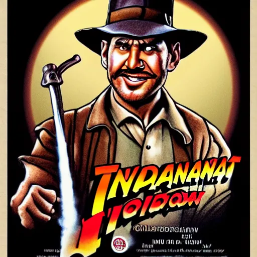 Prompt: indiana jones with a clown nose, cartoon