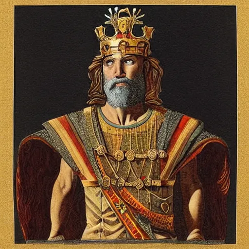 Prompt: a fantastic portrait of an ancient king, highly detailed, in the style of romanticism