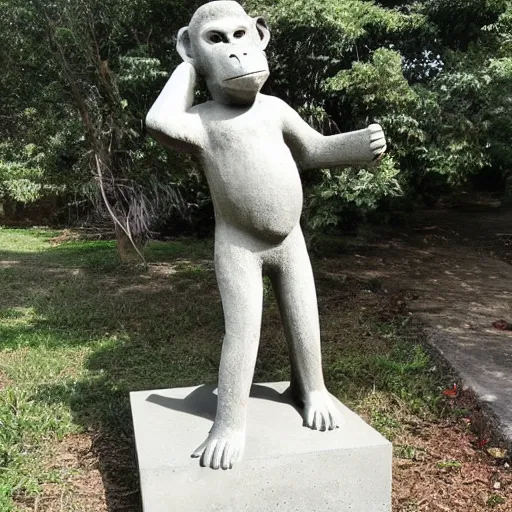 Image similar to a concrete statue of a monkey playing the guitar