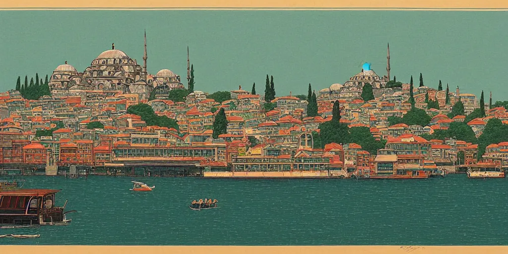 Prompt: istanbul scenery by hasui kawase, medium view