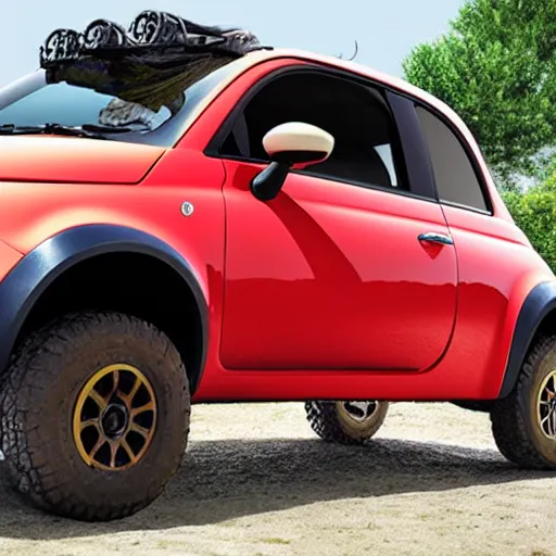 Prompt: fiat 5 0 0 offroad truck panorama