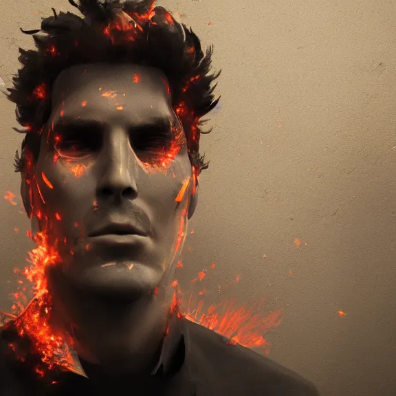 Image similar to An abstract matte painting of a man on fire portrait. Goya, ArtStation, CGSociety, Unreal Engine