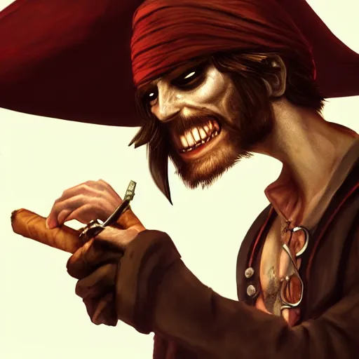 Prompt: pirate lighting his cigar with black dragon, digital art, trending on artstation