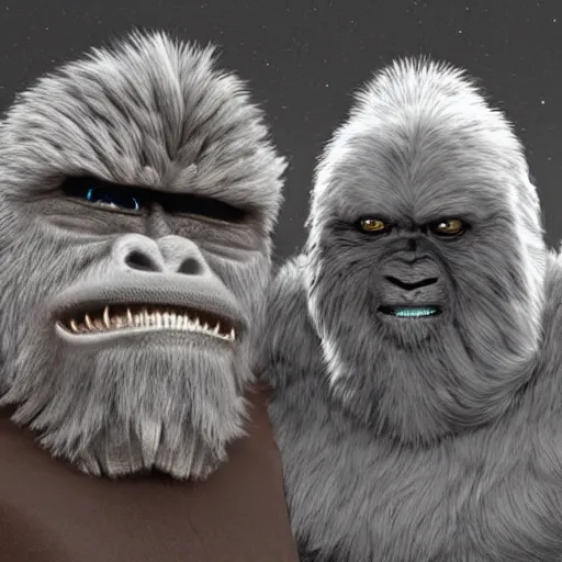 Image similar to a high detailed realistic photo of a yeti and sasquatch archers