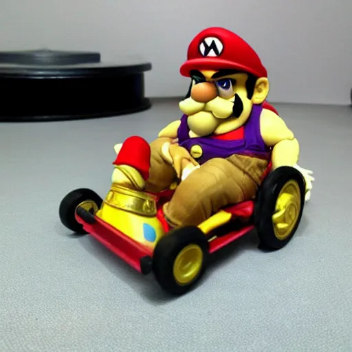 Image similar to wario riding a cart from mario 6 4 action figure