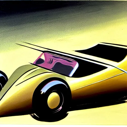 Image similar to concept art of a car with a sidecar being driven, painted by syd mead, high quality